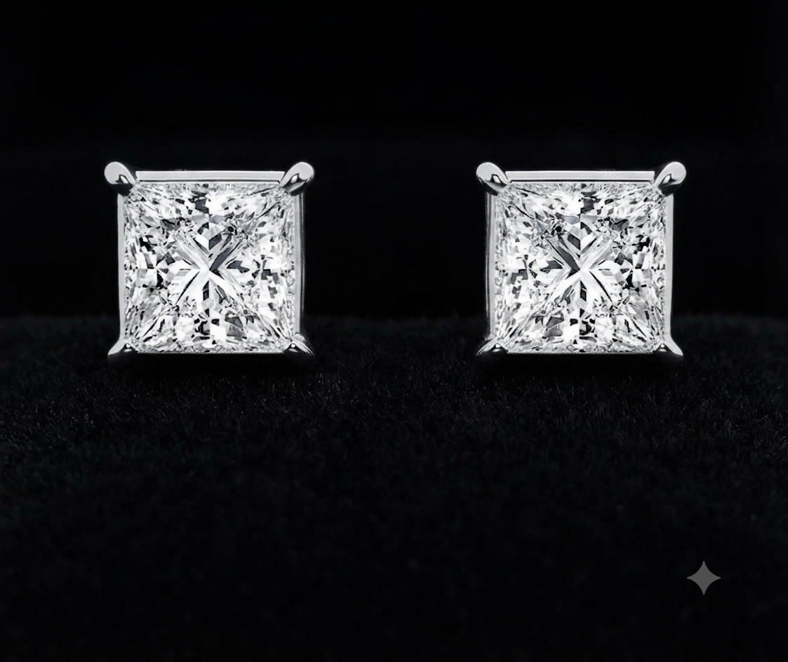 Princess Cut Stud Earrings