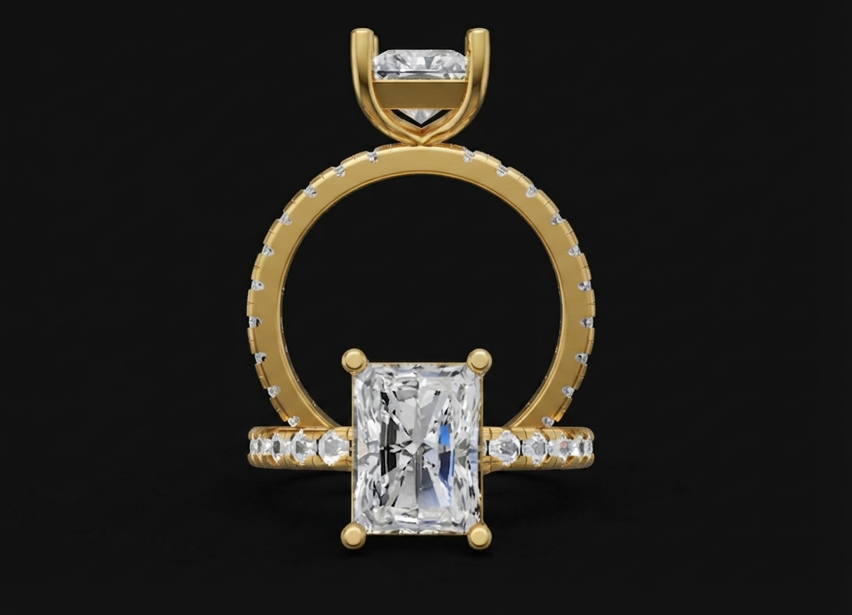 Emerald Cut Pavé Solitaire Ring