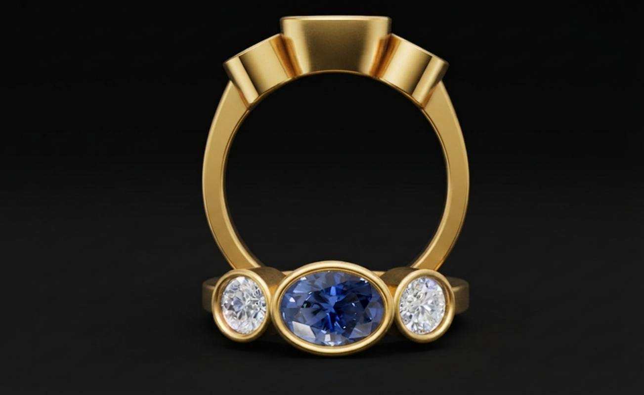 Sapphire & Diamond Three Stone Ring